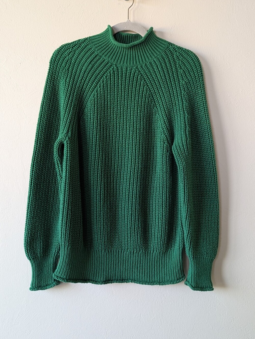 J.Crew Green Chunky Ribbed Knit Sweater 100% Cotton Longsleeve Sweater Size M